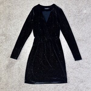 Elegant Velours Evening Black Long Sleeve Dress Size XS-S